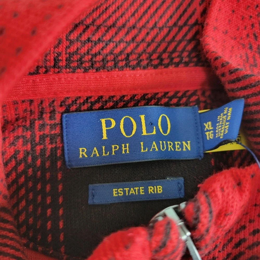 NWT Polo‎ Ralph Lauren Estate Rib Mens XL Red Black Plaid Pony Quarter Zip
